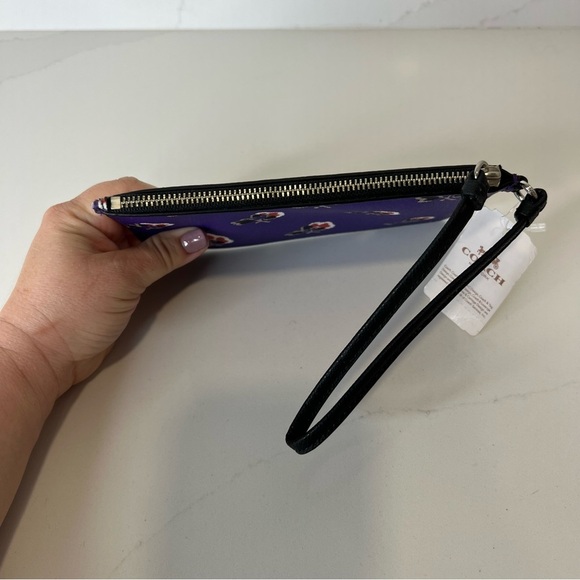 NWT Coach Bramble Rose Purple Leather Floral Print Wristlet Zip Closure - Picture 12 of 15